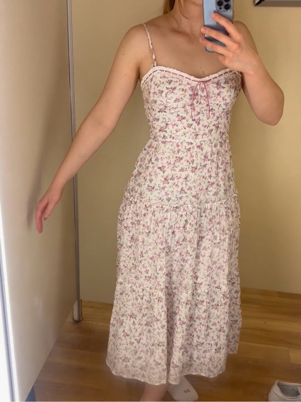 Floral Tiered Spaghetti-Strap Maxi Dress in Pink